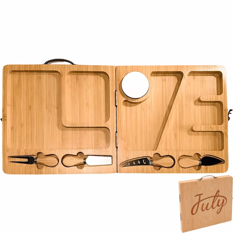 Folding Wooden Cutting Board w/ Knife
