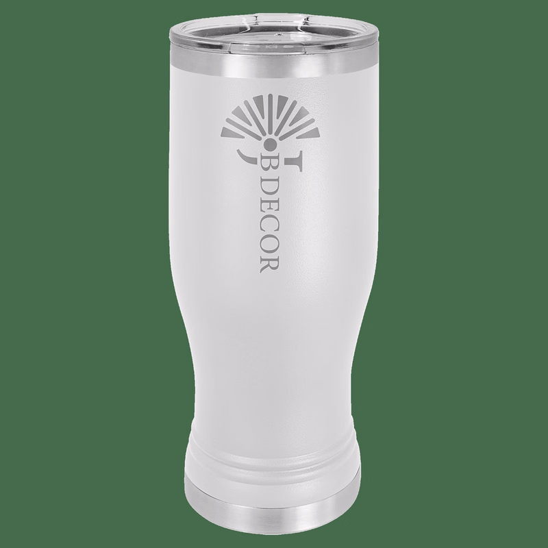 20 oz. White Laser Engraved Polar Camel Pilsner Tumbler w/Clear Lid