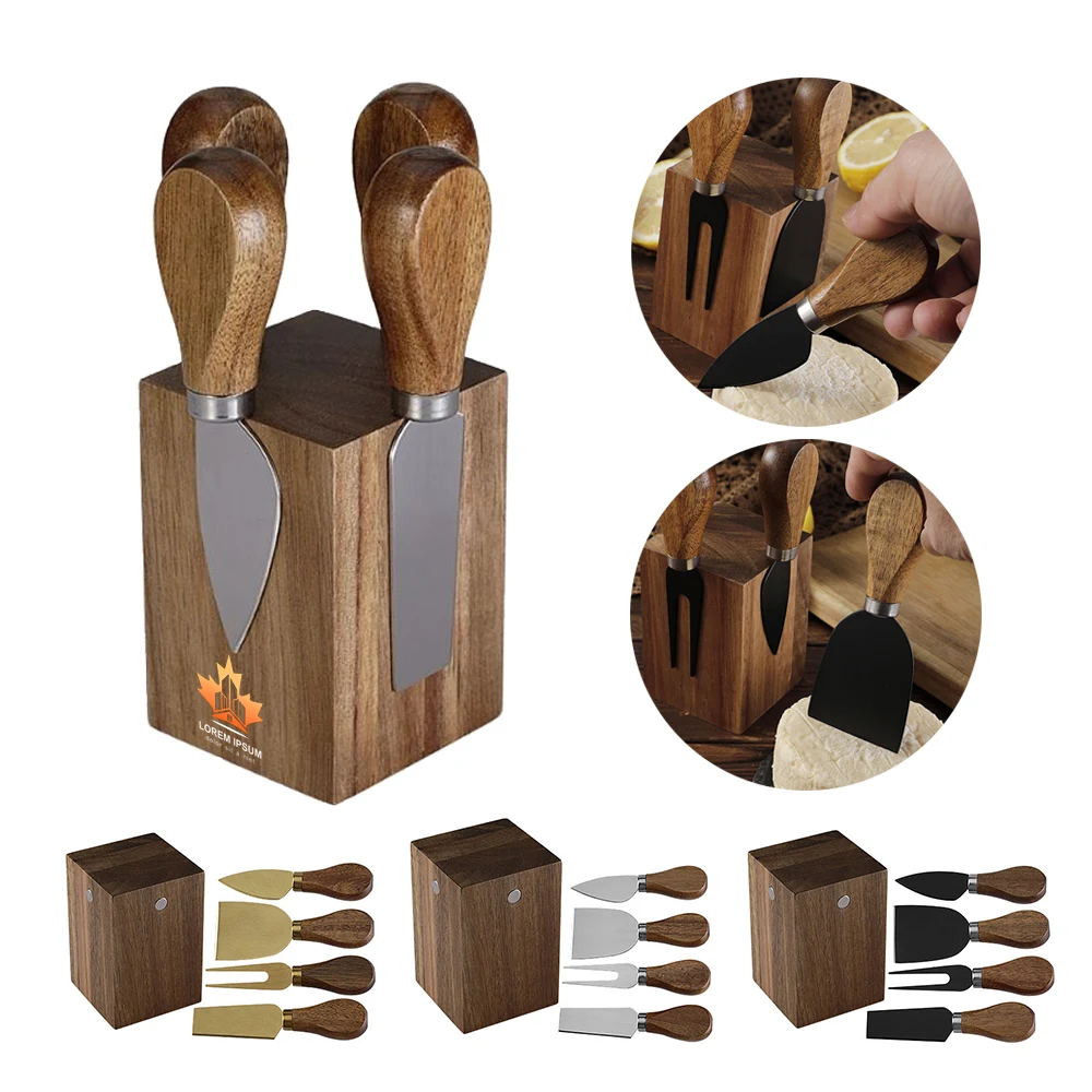 Stainless Steel Acacia Magnetic Cheese Knife Holder 1