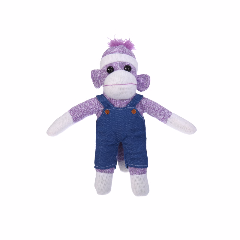 Purple Sock Monkey in Denim Overall