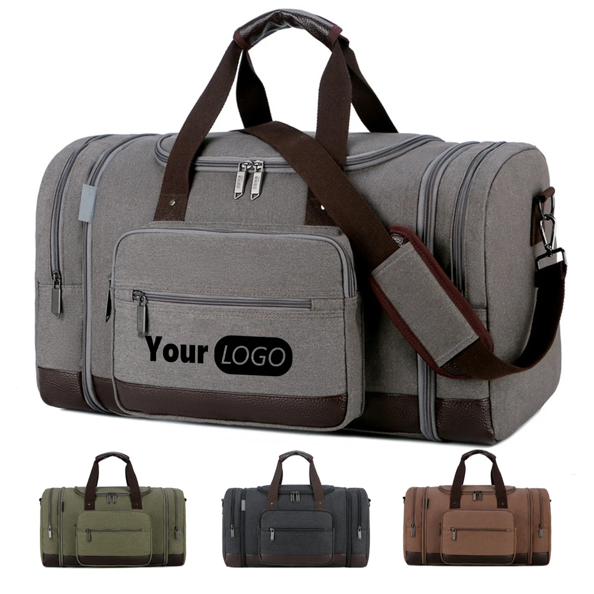Canvas Shoe Compartment Travel Tote Bag 1