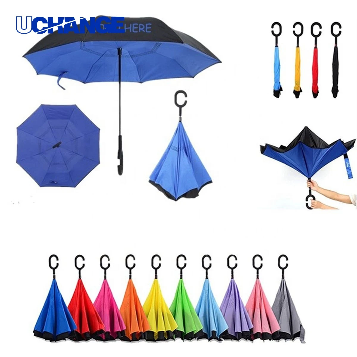 Reverse Open Windproof Umbrella with C Handle 1