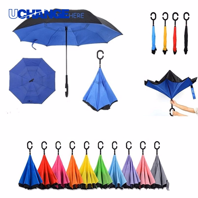 Reverse Open Windproof Umbrella with C Handle