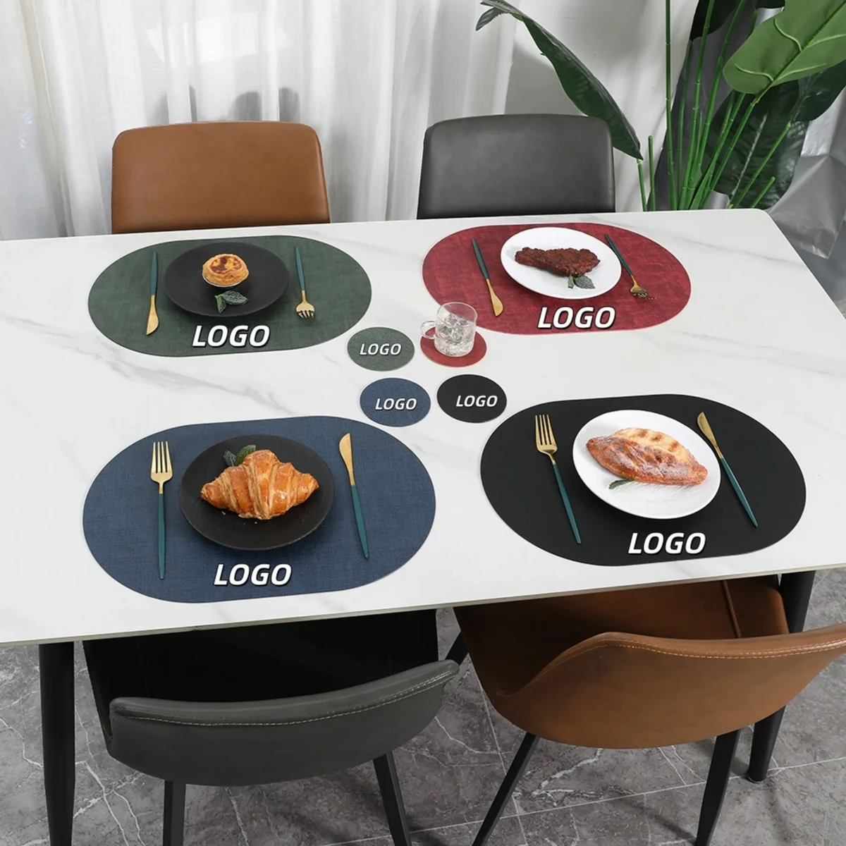 Oval Leather Placemat Coaster Set 1