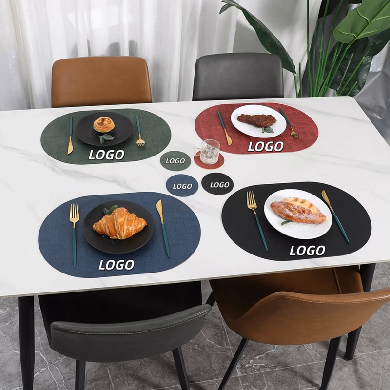 Oval Leather Placemat Coaster Set