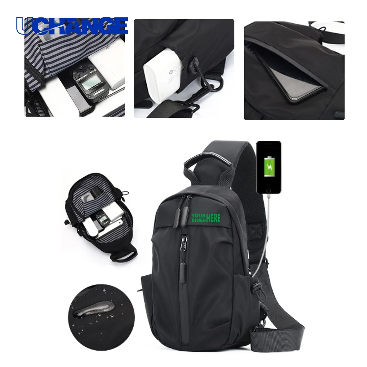 Waterproof Nylon USB Business Crossbody Bag Organizer 1
