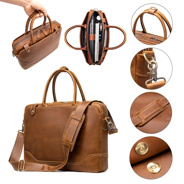 15 Laptop Genuine Leather Handmade Men's Handbag Briefcase 1
