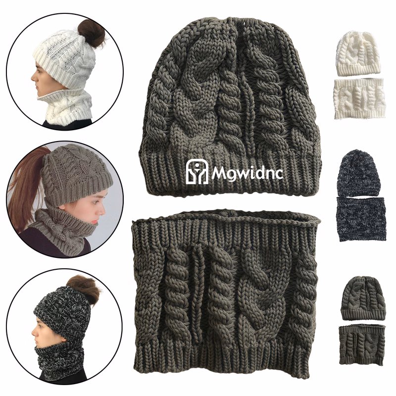 Winter Knit Hat and Scarf Set