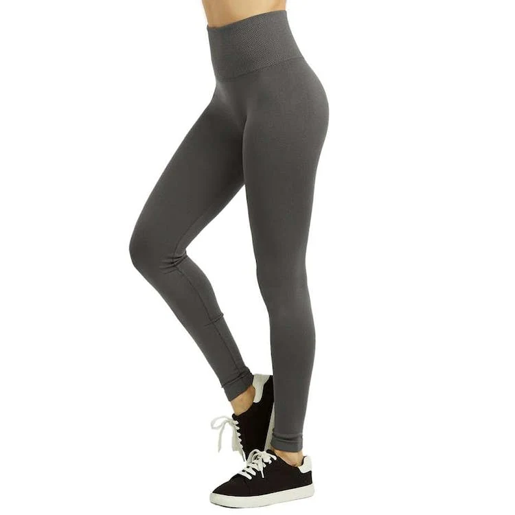 Women's High Waist Leggings - Charcoal Extra-Wide Ribbed Band 1