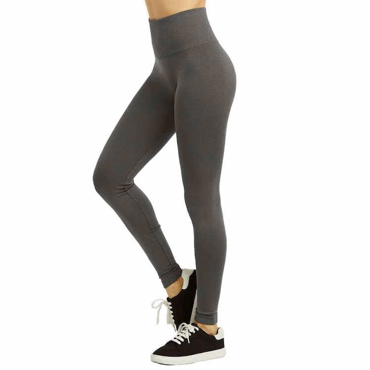 Women's High Waist Leggings - Charcoal Extra-Wide Ribbed Band