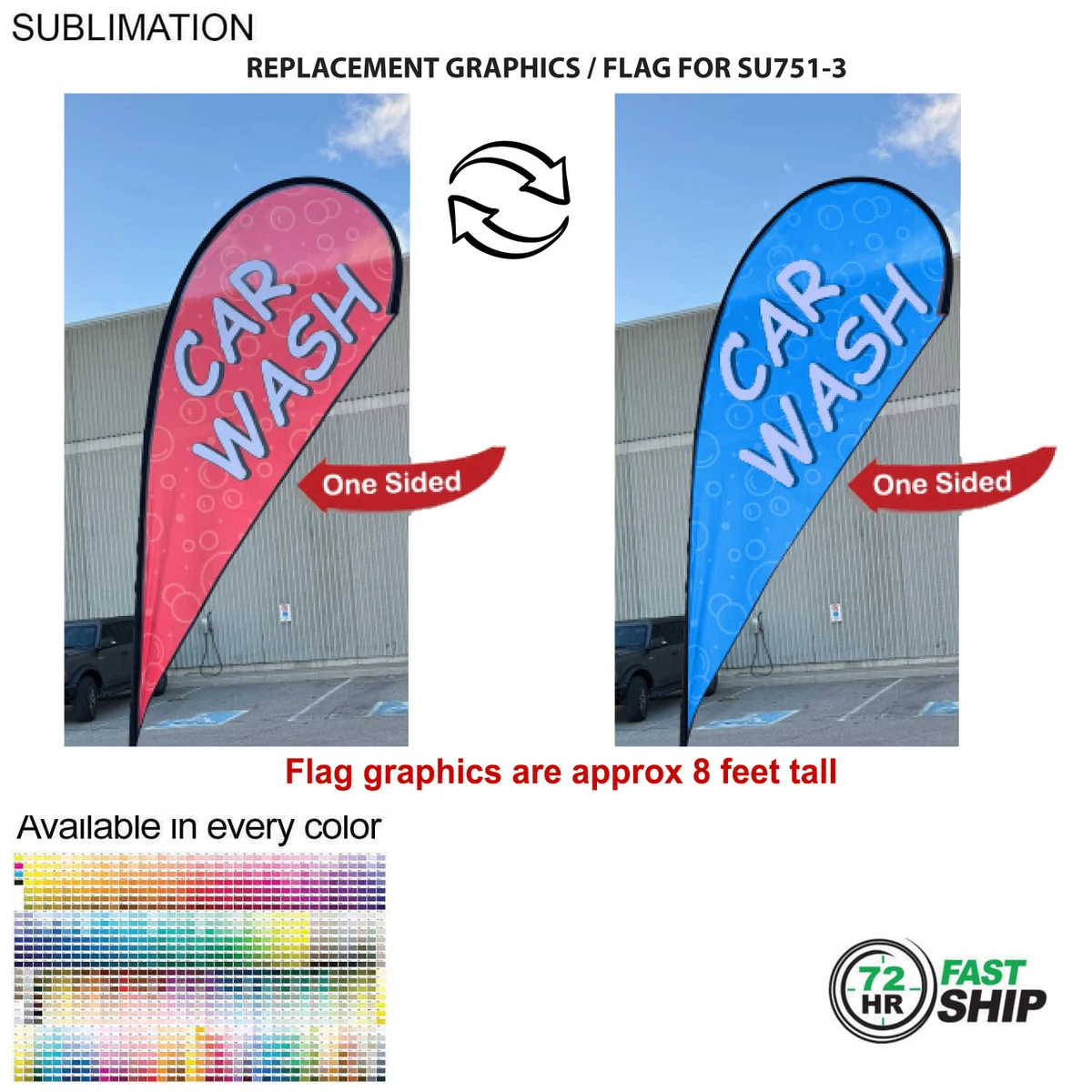 72Hr Fast Ship - Replacement Flag for 12' Medium Tear Drop Flag Kit, Full Color Graphics One Side 1