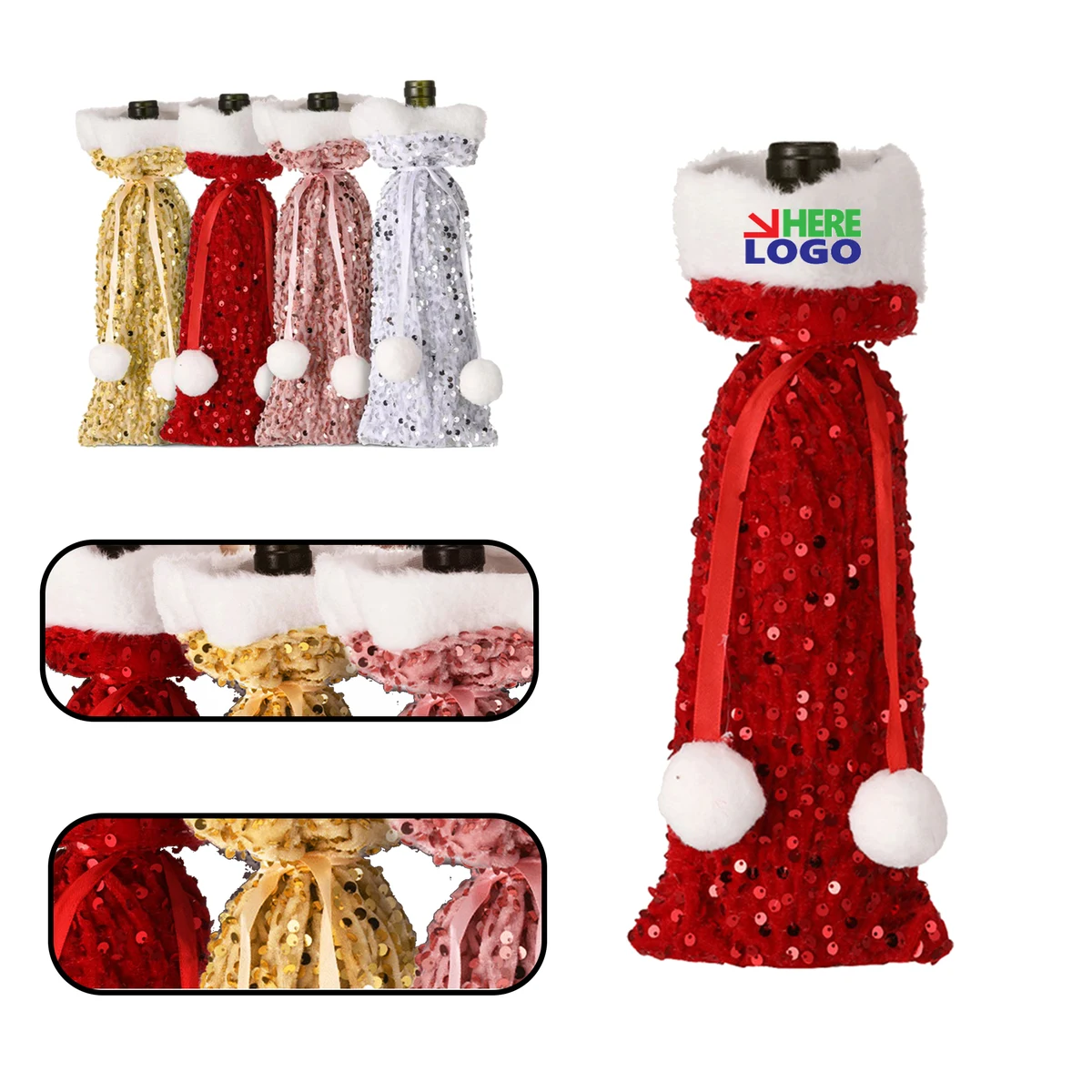 MOQ 20 PCS Holiday Sequin Bottle Holder 1