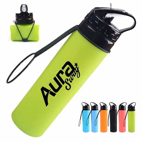 Custom 20 oz Collapsible Silicone Water Bottle — Sustainable Travel Promo