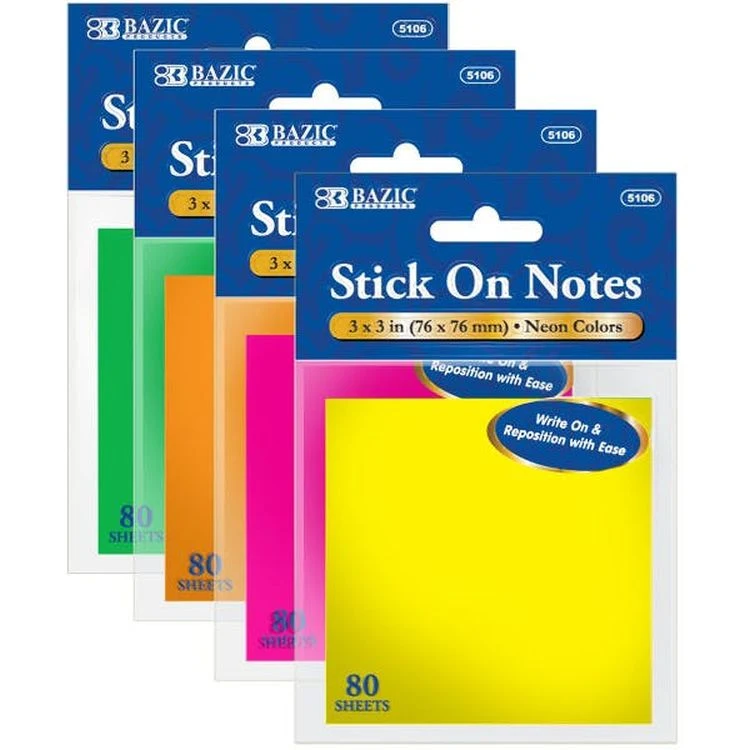Stick On Notes - Neon Single Pack 80 Sheets 1