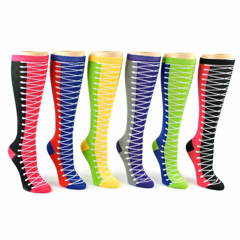 Women's Knee High Socks - Lace Boot Prints Size 9-11