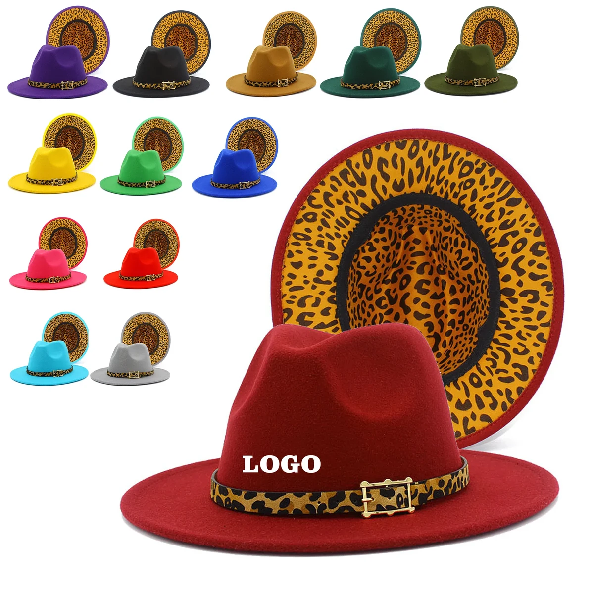 Leopard Colorblock Felt Fedora Panama Hat 1