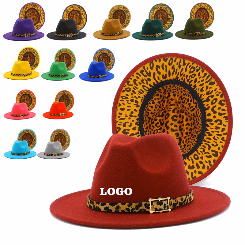 Leopard Colorblock Felt Fedora Panama Hat