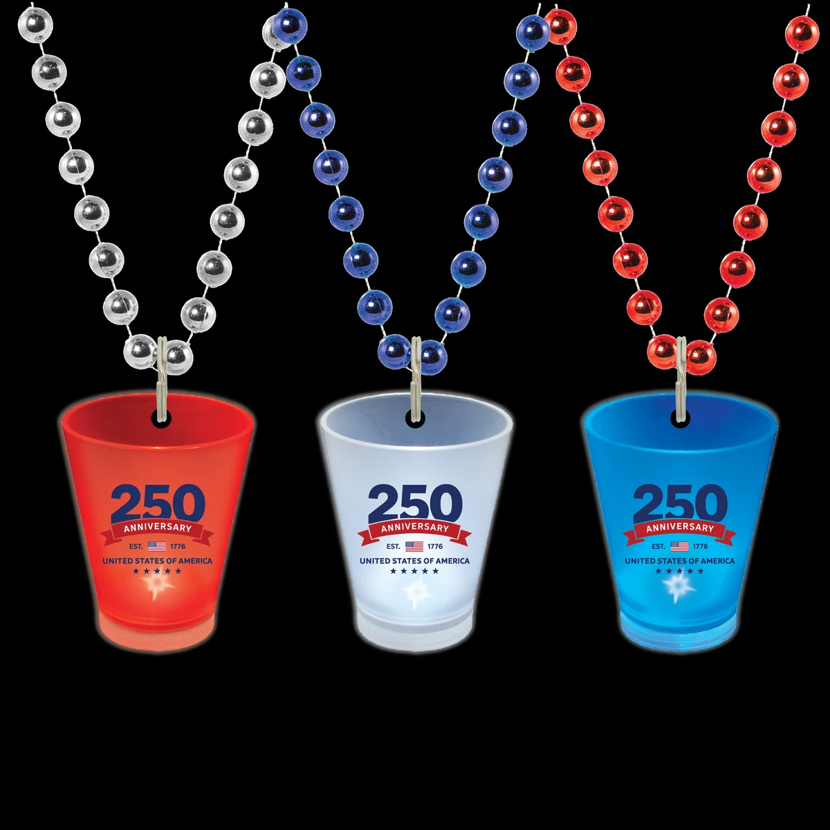 USA250 1.5oz Light Up Shot with Bead Necklace - Three Color Stock Imprint 1