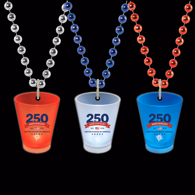 USA250 1.5oz Light Up Shot with Bead Necklace - Three Color Stock Imprint
