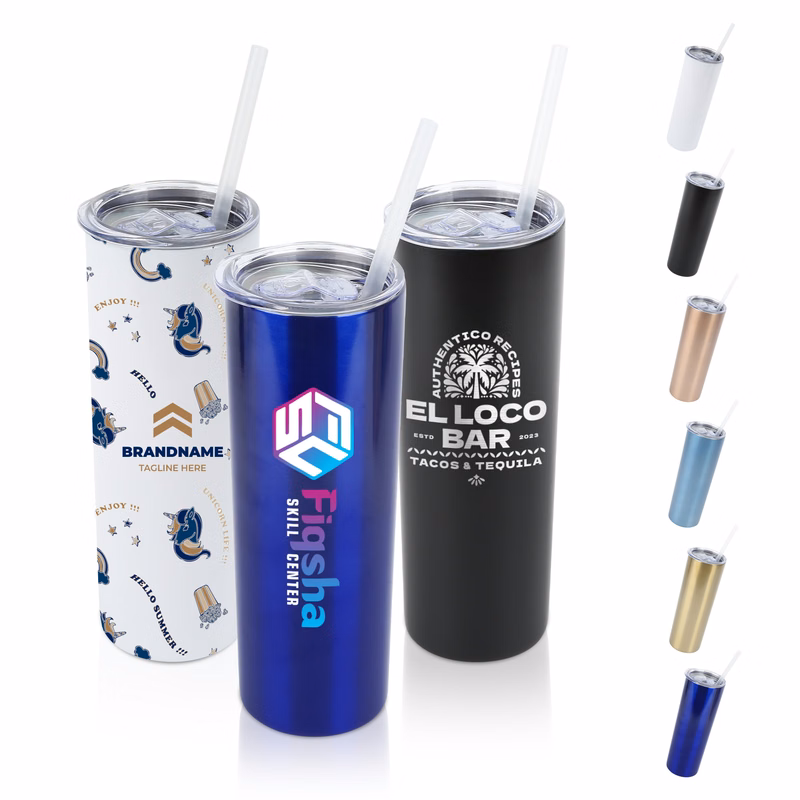20 Oz Stainless Steel Skinny Tumbler w/ Slider Lid