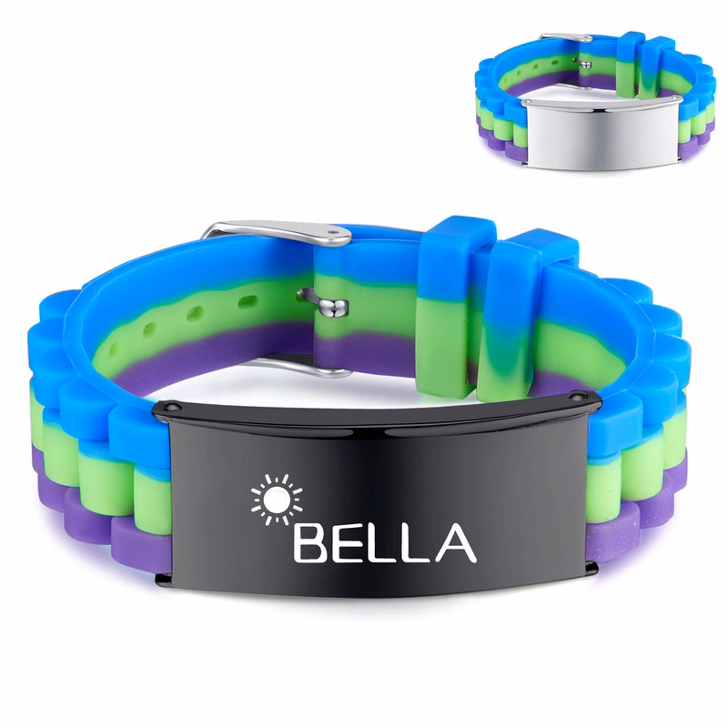 Silicone stainless steel multi-color bracelet