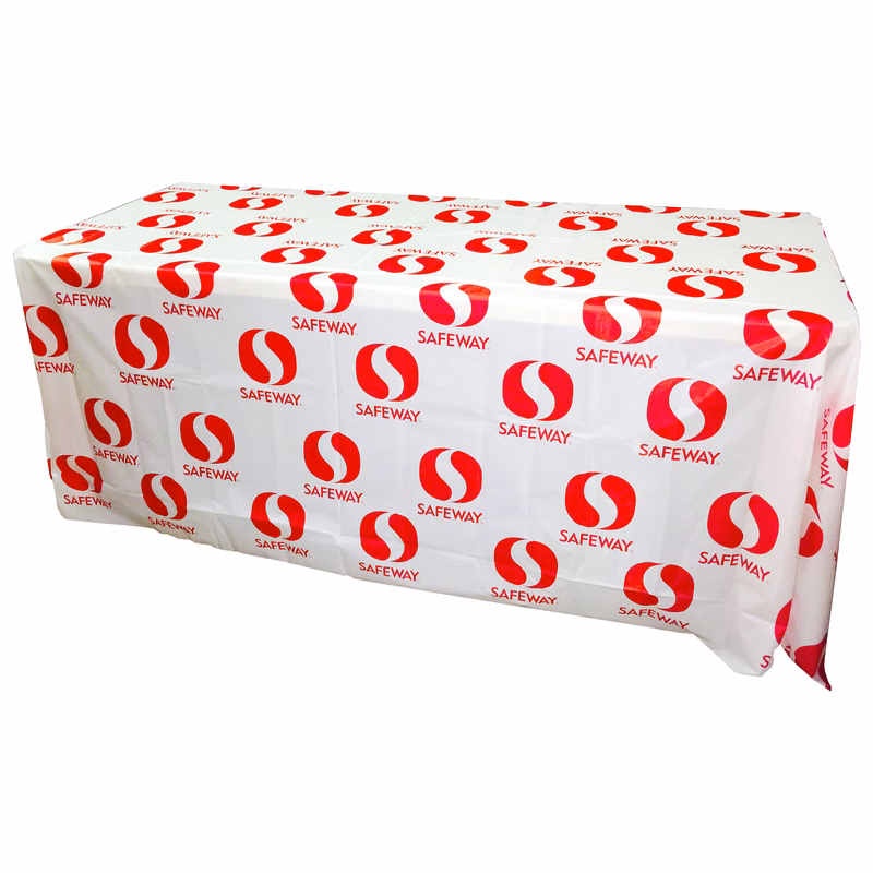 8' Flat, 3 Sided Recyclable White Plastic 1 Color Step and Repeat Table Cover
