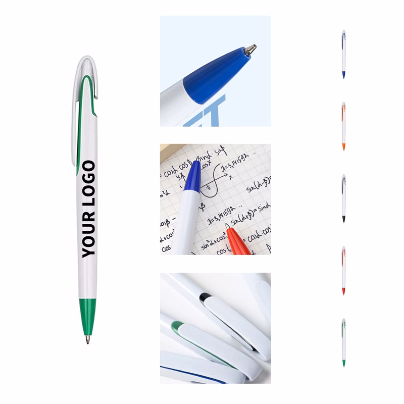 Plastic Retractable Ballpoint Pen With Swan Neck Accent