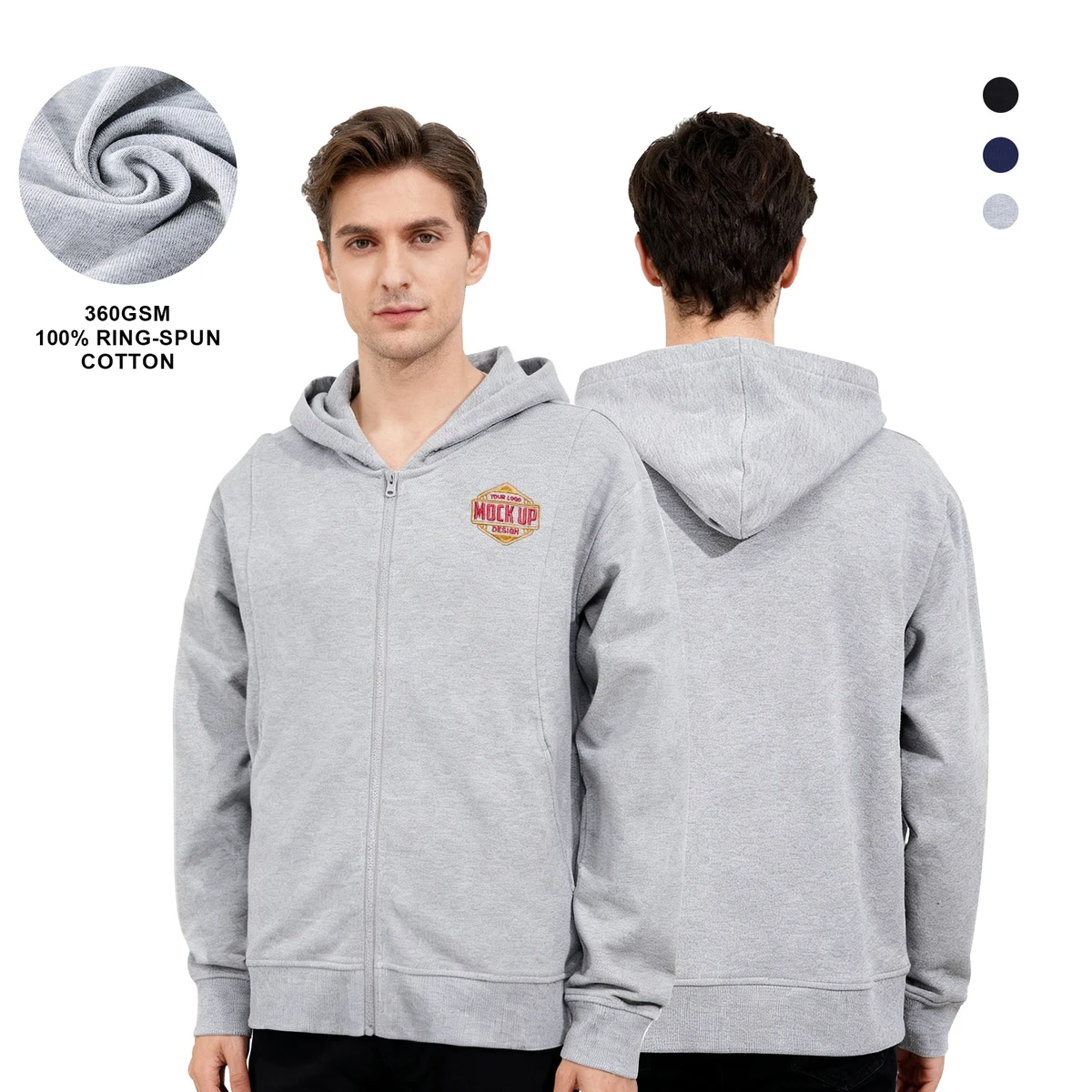 100% Cotton Unisex Fleece Full-Zip Hooded Sweatshirt 1