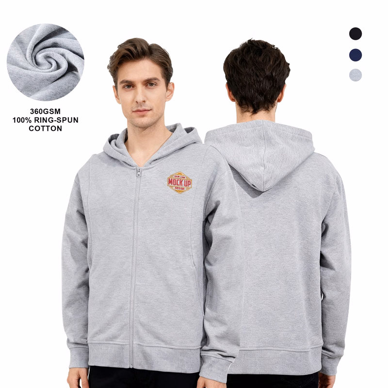 100% Cotton Unisex Fleece Full-Zip Hooded Sweatshirt
