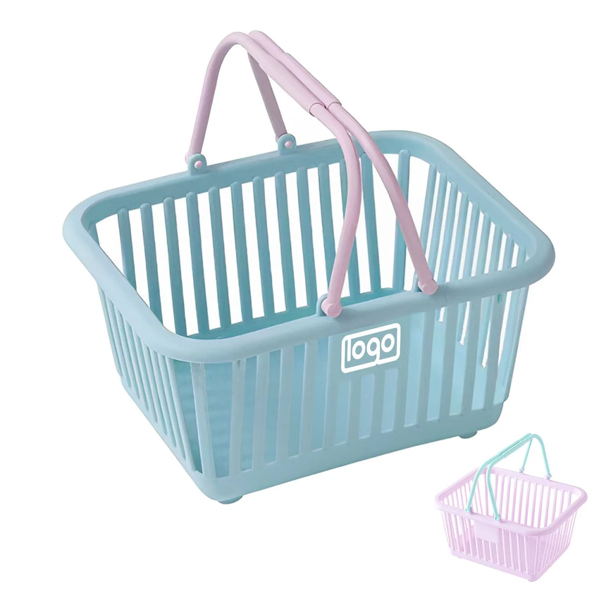 Mini Two Tone Plastic Storage Basket w/ Handles 1