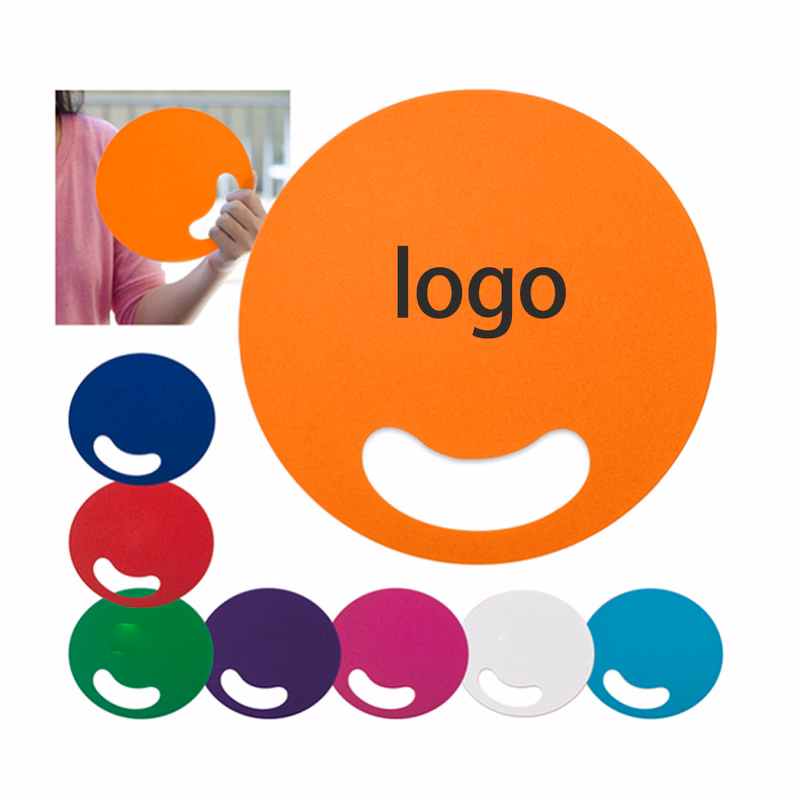 Custom Printed Plastic Advertising Fans with Double Sided Color Printing Blue RoundHand Fans