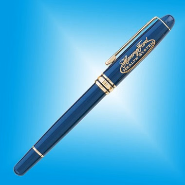 Ebony Roller Ball Point Pen - Blue w/Gold Accent