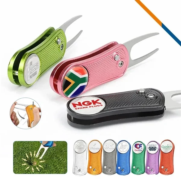Custom Stainless Steel Ball Marker Divot Tool with Magnetic Design — Golf Event Gift 1