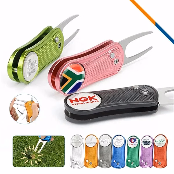 Custom Stainless Steel Ball Marker Divot Tool with Magnetic Design — Golf Event Gift