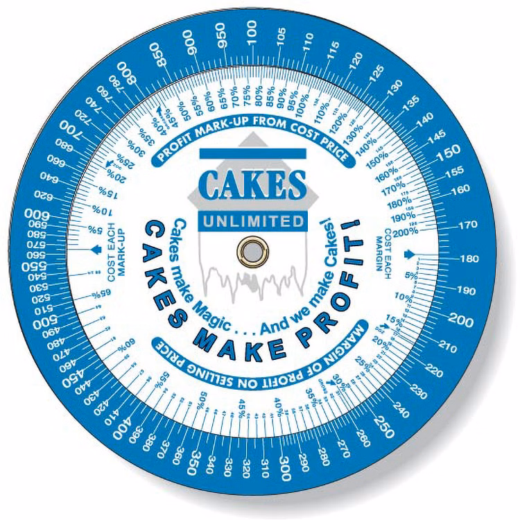 .020 White Plastic Profit Markup Wheel Calculator (4.25" dia.), Spot Colours