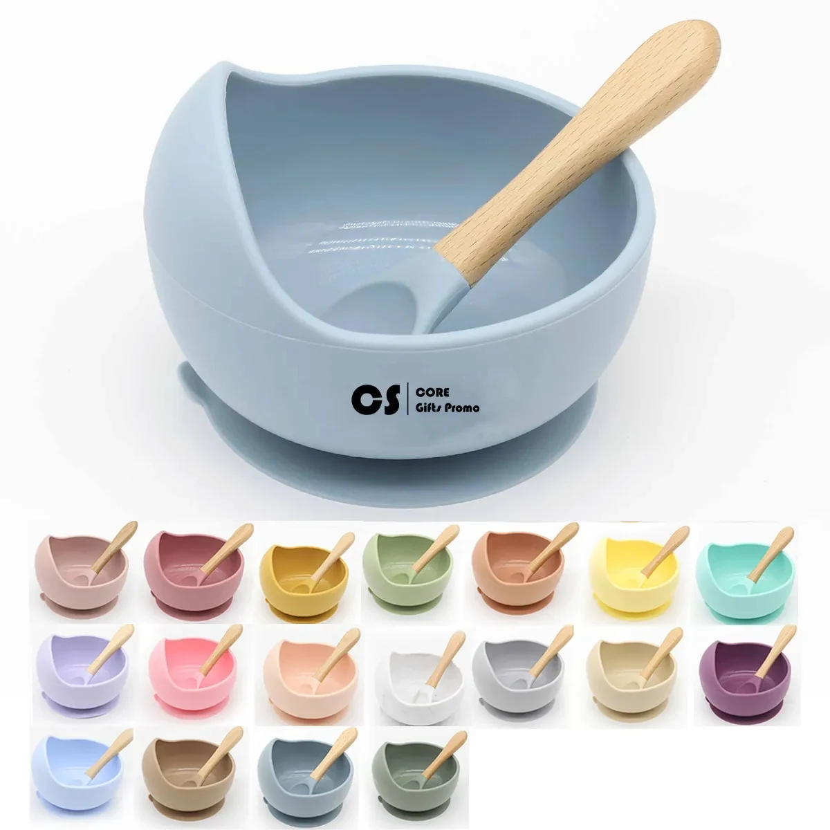 Silicone Suction Bowls And Wooden Spoon For Baby 1