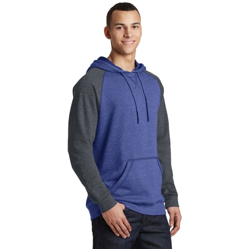 District Young Mens Lightweight Fleece Raglan Hoodie. 1