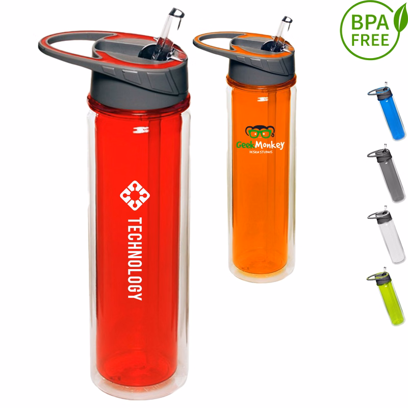 19 oz. BPA Plastic Double Wall Sports Bottle w/ Flip-top lid