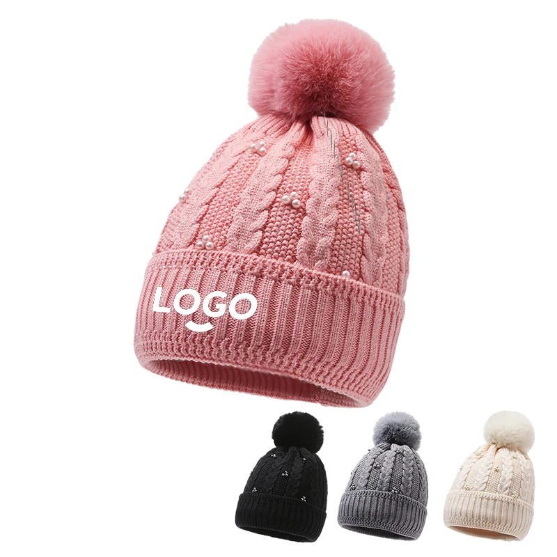 MOQ50 Women's Cold-Proof Knitted Hat With Plush Balls 1