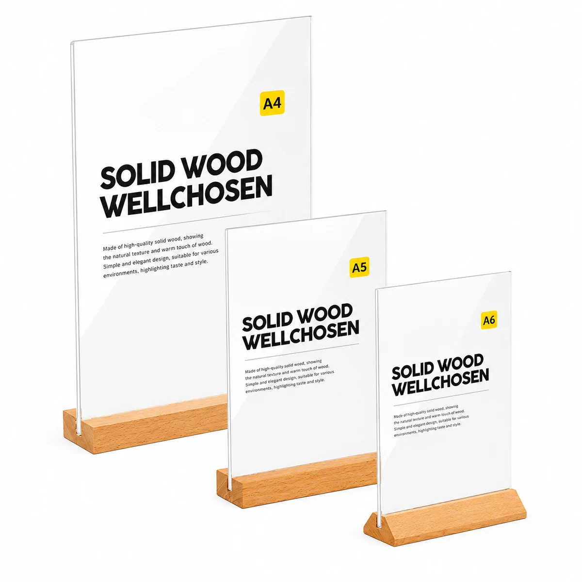 A4 Acrylic Sign Holder with Solid Wood Base 1