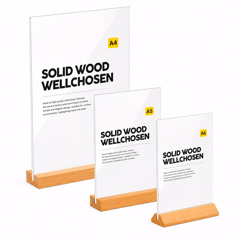 A4 Acrylic Sign Holder with Solid Wood Base