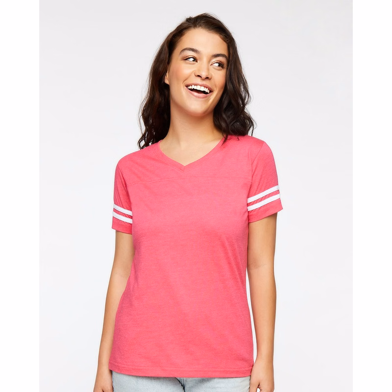 Women's Football V-Neck Fine Jersey Tee - 3537