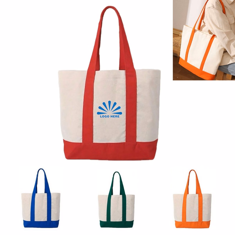Cotton Canvas Tote Bag Splicing Handbag
