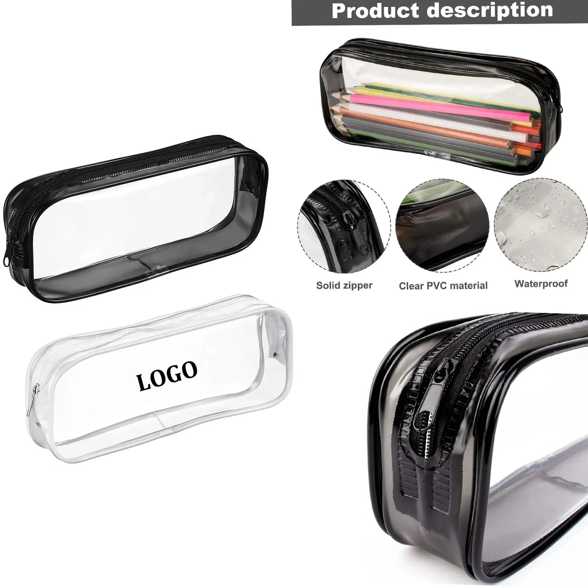 PVC Pencil Bag Zipper Pouch Clear Transparent Waterproof 1