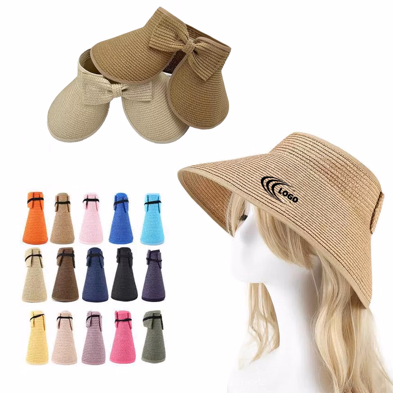 Custom Logo Foldable Wide Brim Straw Sun Visor Hat