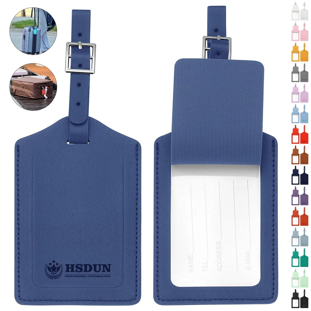 4 1/3" L x 2 3/4" W Flip-Top Leather Travel Luggage Tag 1