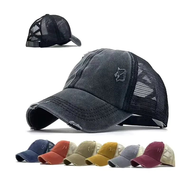 Womens Baseball Cap Ponytail Cross Hat 1