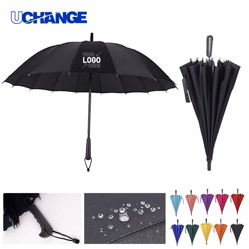 16-Bone Automatic Straight Handle Umbrella for Rain Use