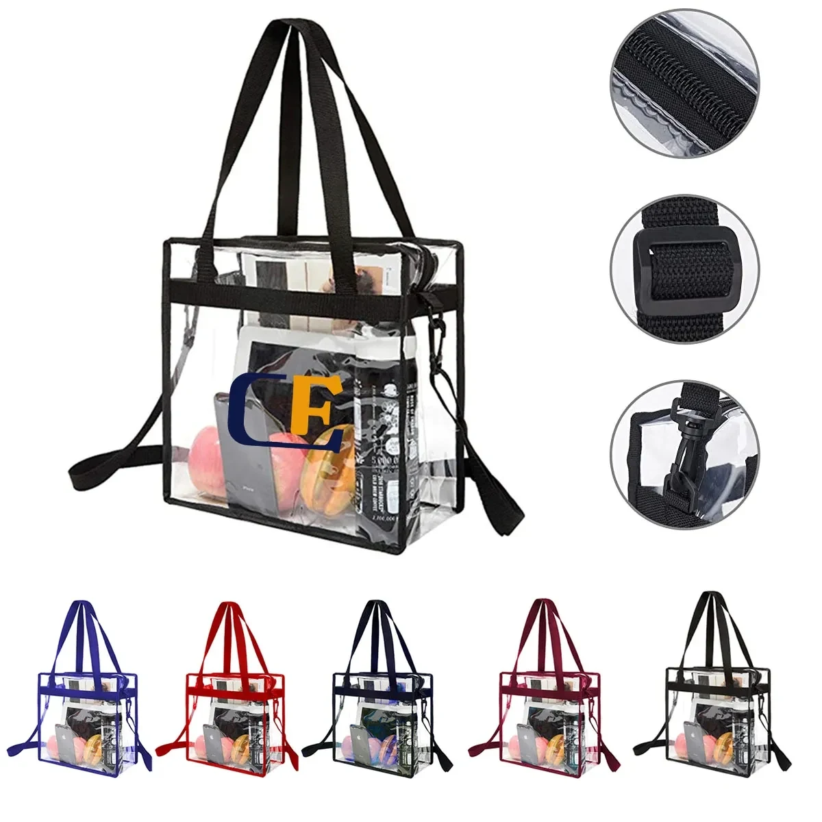 Zipper Closure Clear Tote Bag with Handles Shoulder Strap 1