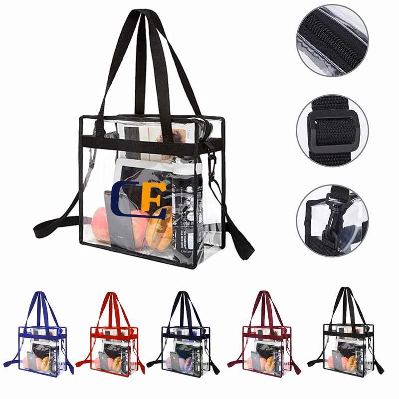 Zipper Closure Clear Tote Bag with Handles Shoulder Strap